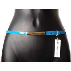 BCBGENERATION WAIST BELT BLUE SKINNY GOLD BUCKLE